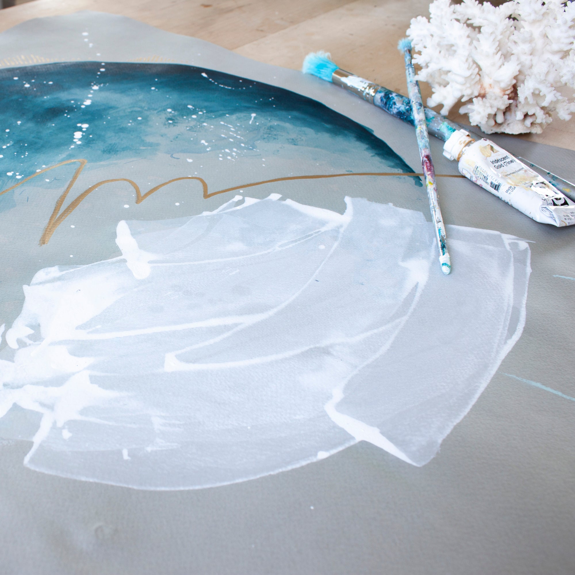 Seaspray Moon Painting Deep Indigo 50cm x 65m
