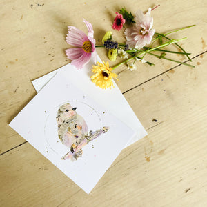 Greetings Card Peach Lilac Bird Poppy
