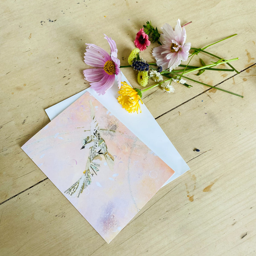 Greetings Card Peach Lilac Bird Francine