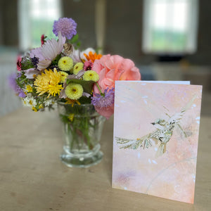 Greetings Card Peach Lilac Bird Francine