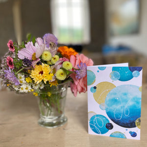 Greetings Card Blue Infinity Bubbles