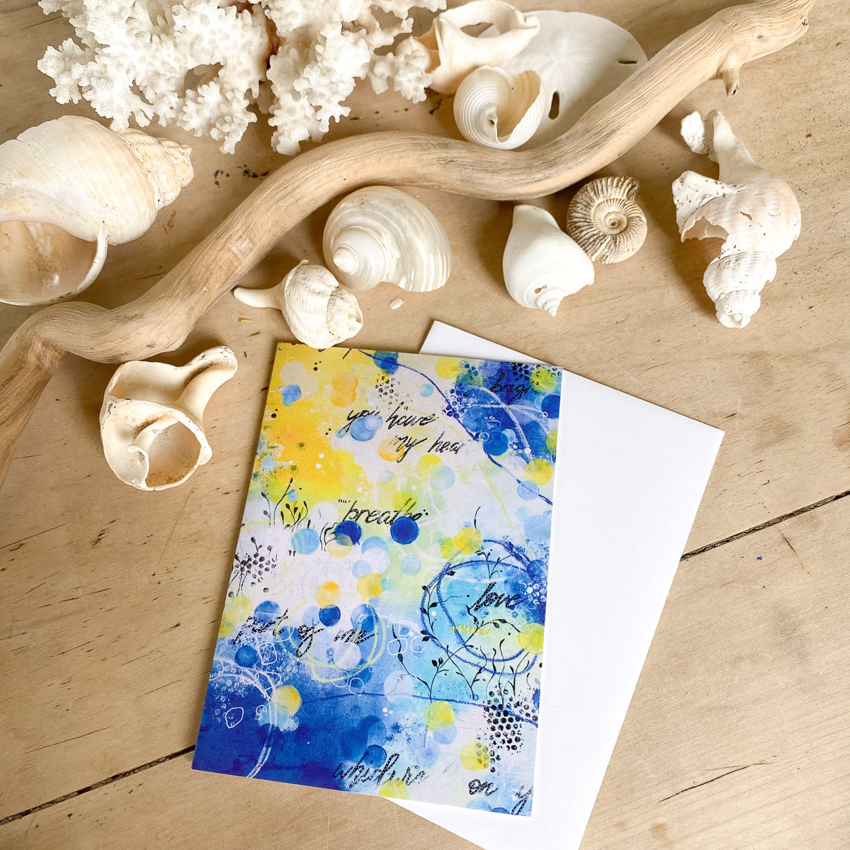 Greetings Card Blue Yellow Oceans Apart
