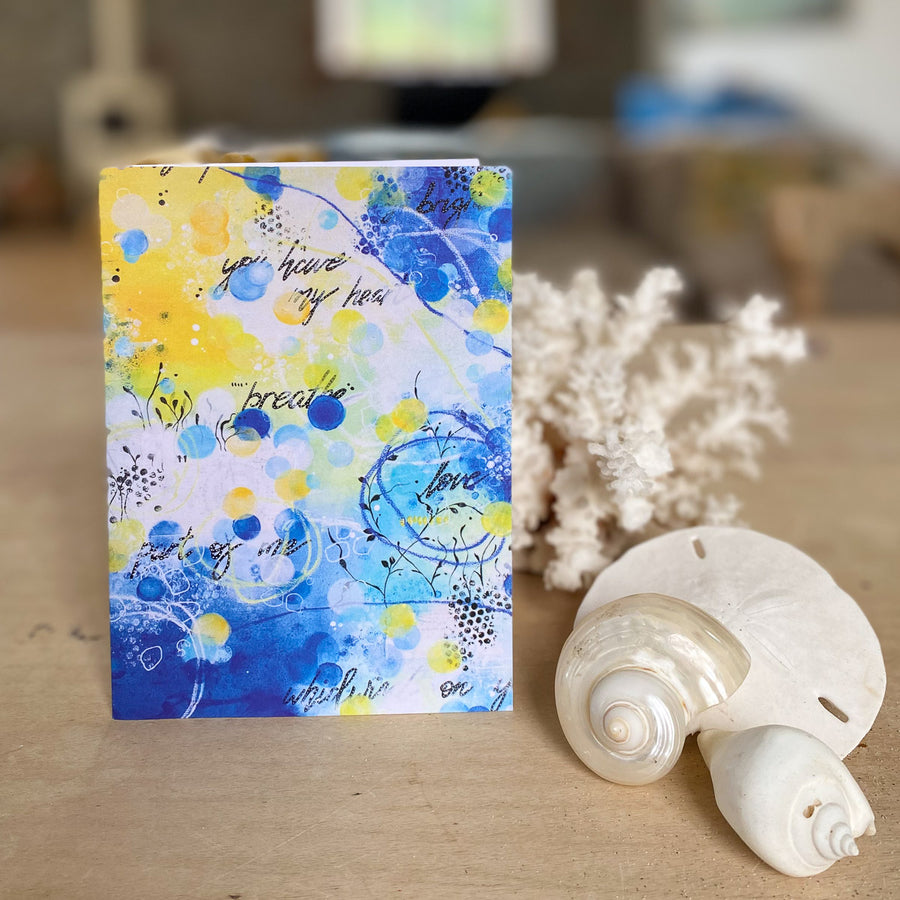 Greetings Card Blue Yellow Oceans Apart