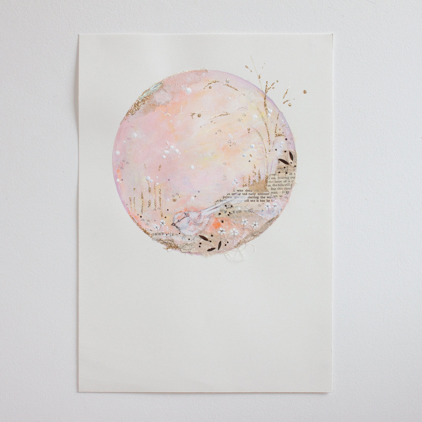 Burning softly for you | Vintage Ephemera Moon Painting on A3 Watercolour