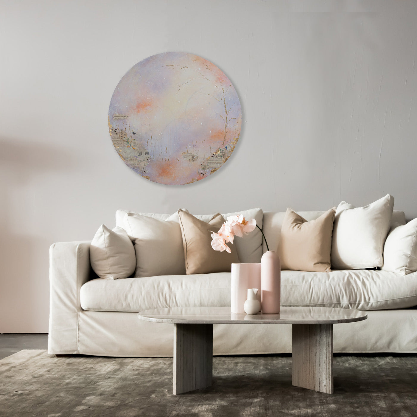Softly Underfoot |  Ephemera Moon Painting on 24 inch canvas