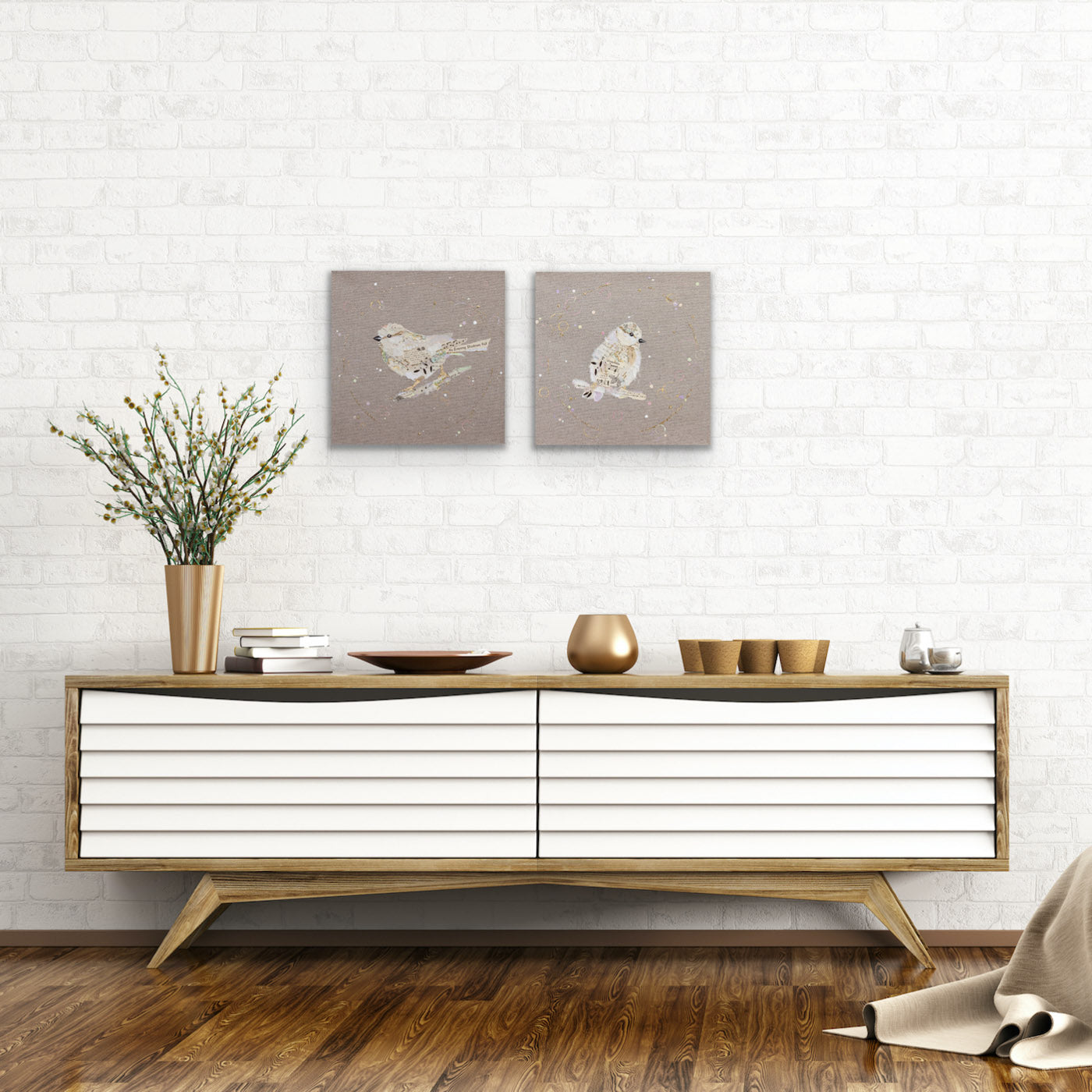 Albert Ephemera Bird Painting on Raw Linen Canvas