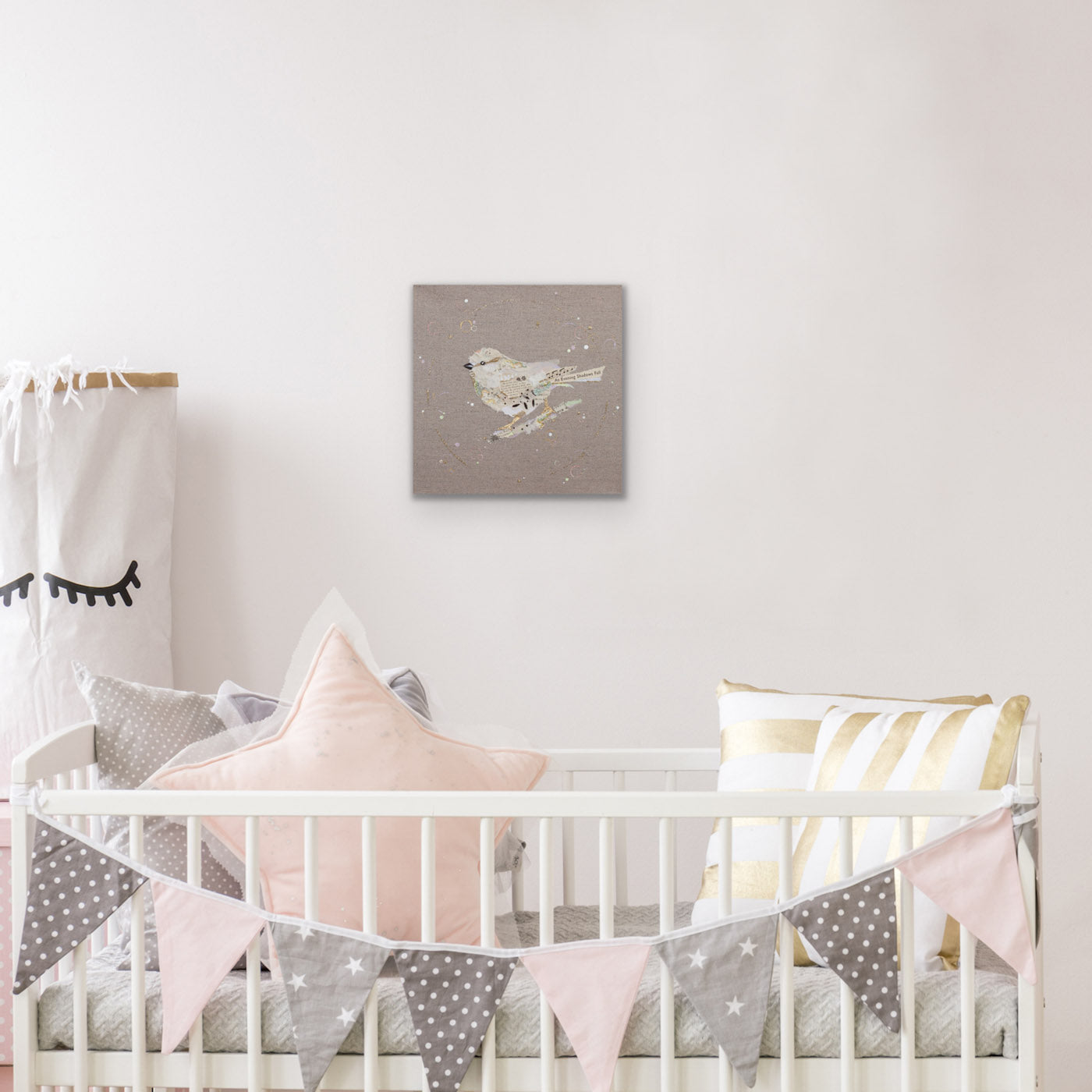 Albert Ephemera Bird Painting on Raw Linen Canvas