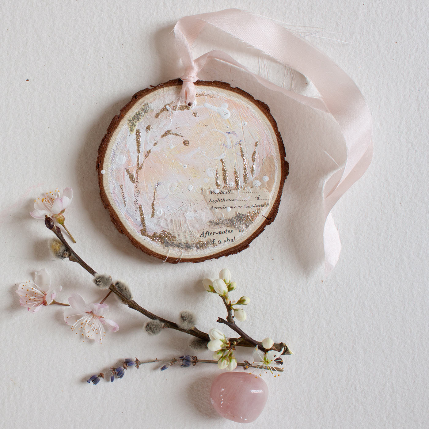 Afternotes Dreamscape Hanging Mini Painting on Rustic Wooden Slice