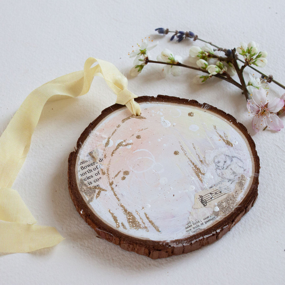 Light Passage Dreamscape Hanging Mini Painting on Rustic Wooden Slice