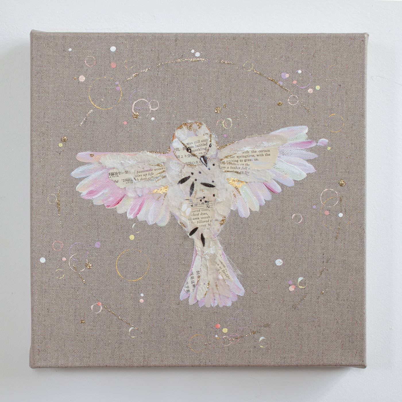 Ella Ephemera Bird Painting on Raw Linen Canvas