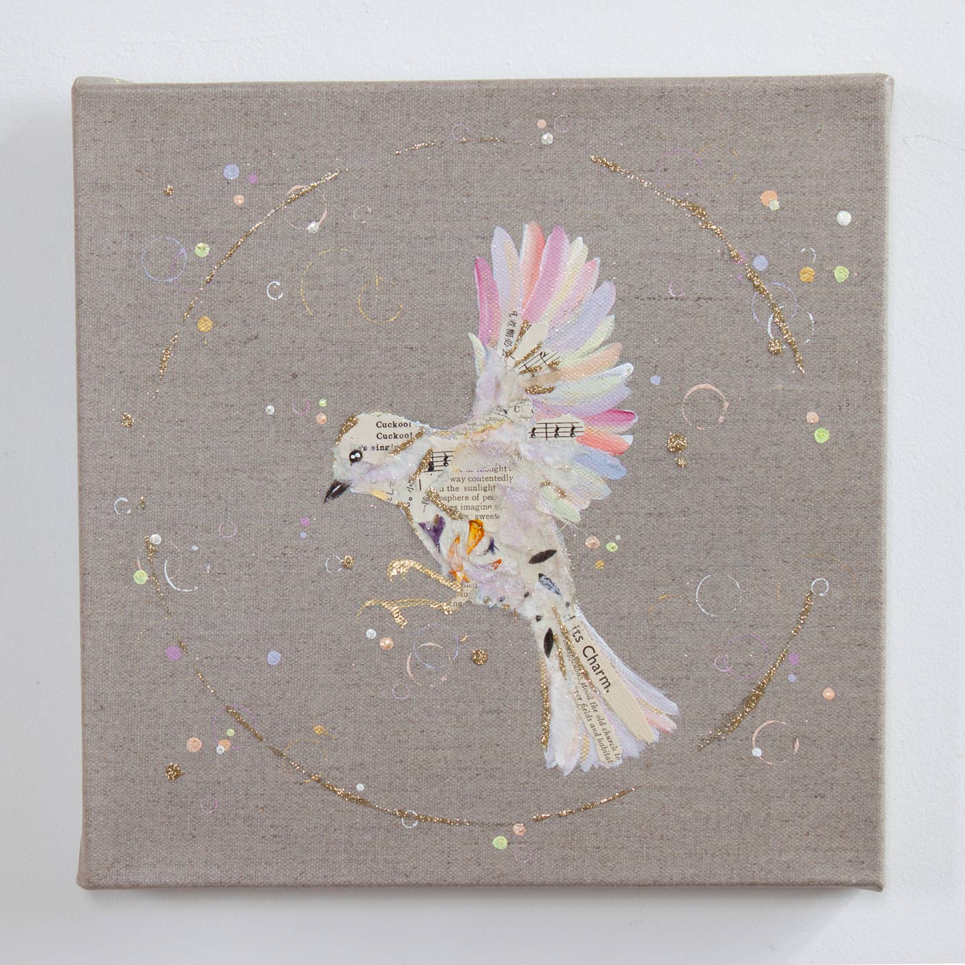 Esmé Ephemera Bird Painting on Raw Linen Canvas