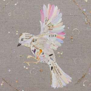 Esmé Ephemera Bird Painting on Raw Linen Canvas