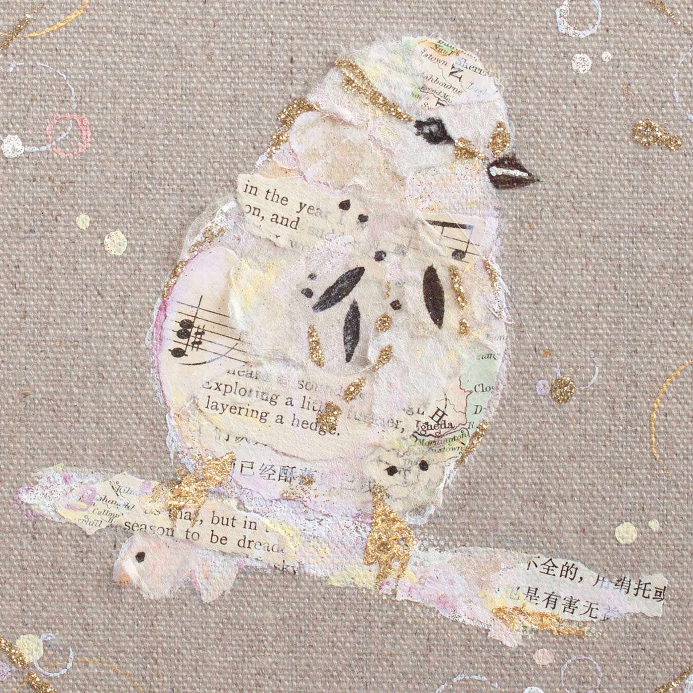 Eve Ephemera Bird Painting on Raw Linen Canvas