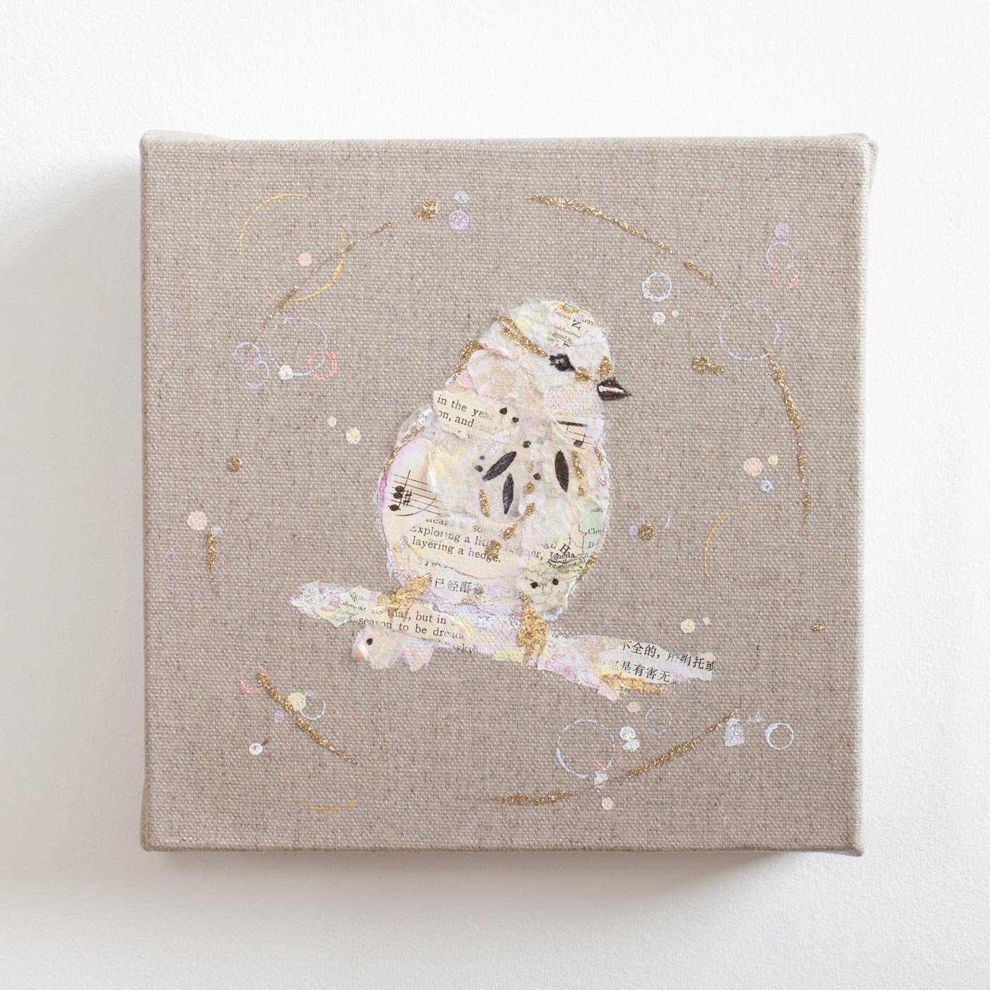 Eve Ephemera Bird Painting on Raw Linen Canvas