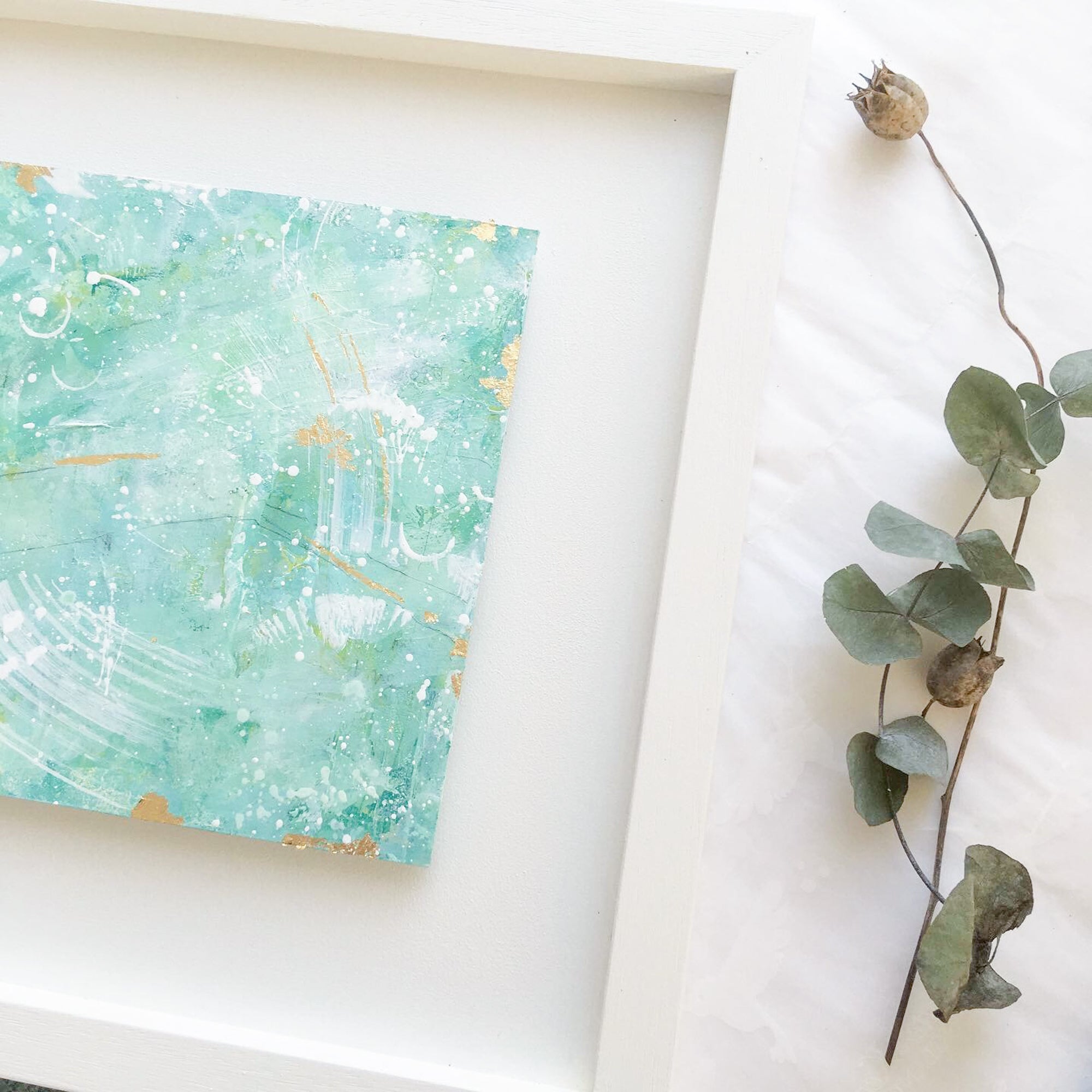 Over The Andes | Framed green abstract landscape painting 35 cm