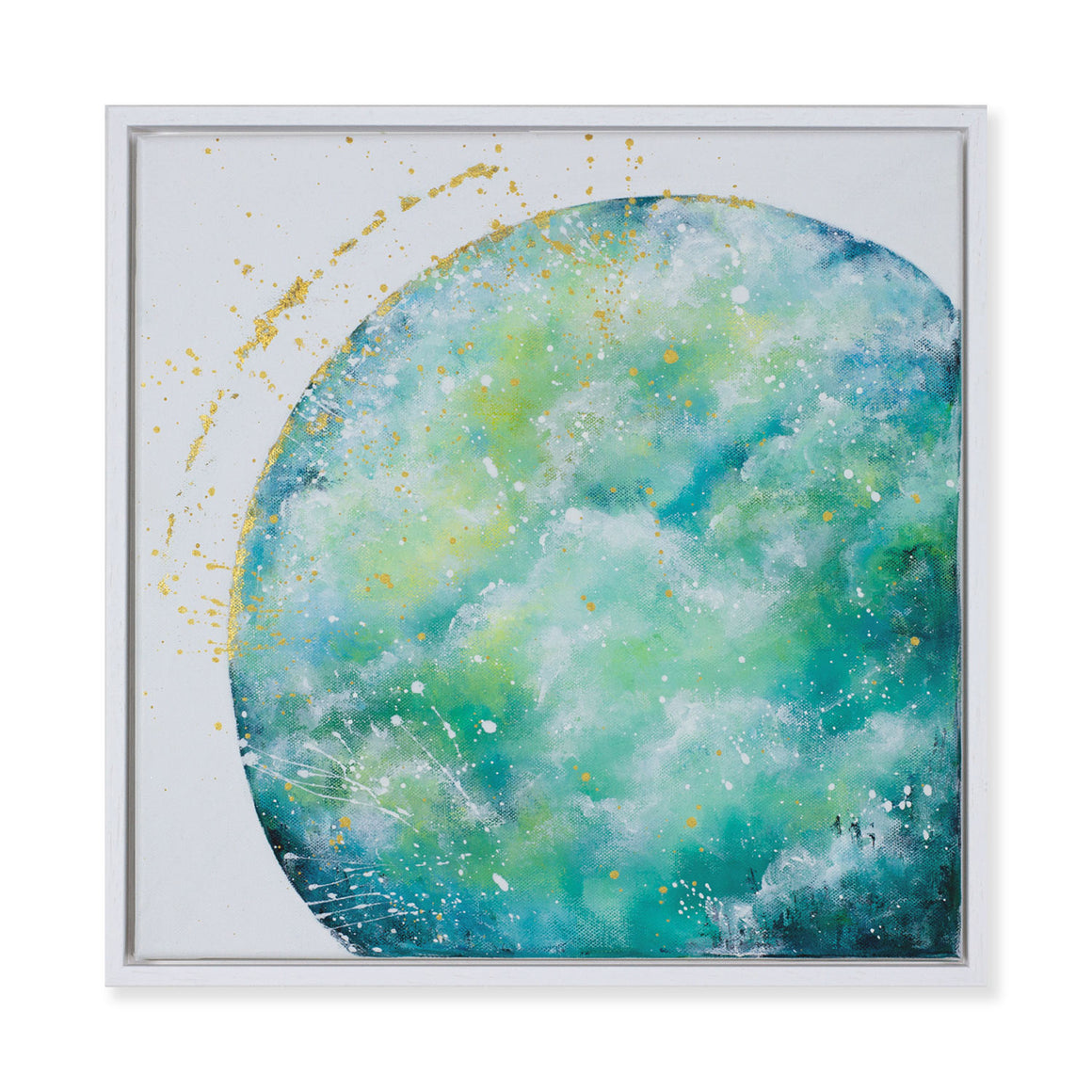 Expansion| Framed Green Blue Cloud Moon Painting 40cm x 40cm