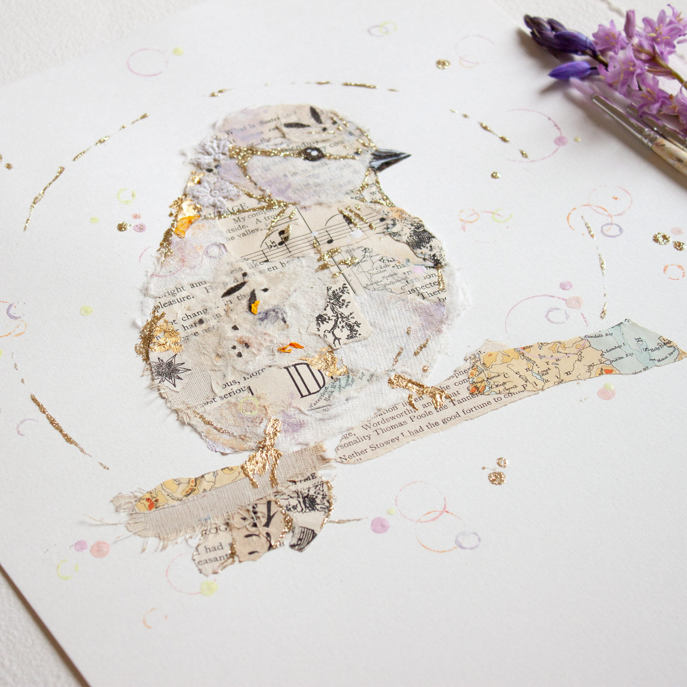 Felicity Ephemera Bird Painting on A3 Watercolour