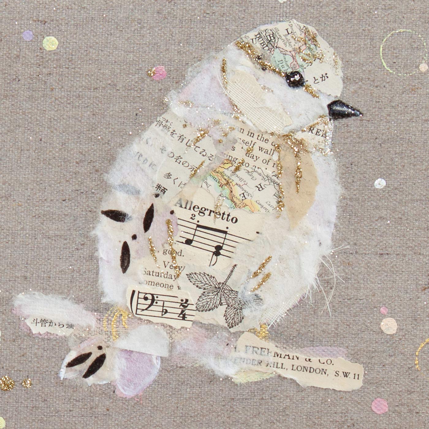 Flo Ephemera Bird Painting on Raw Linen Canvas