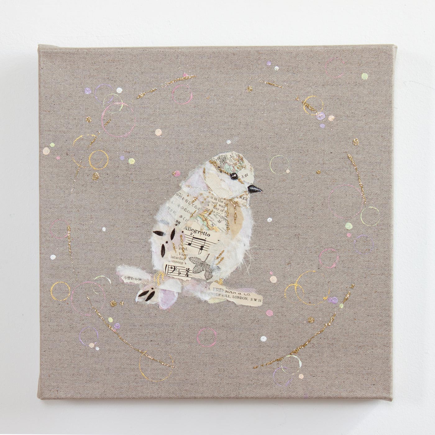 Flo Ephemera Bird Painting on Raw Linen Canvas