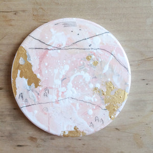 Hand painted coasters in pink and gold