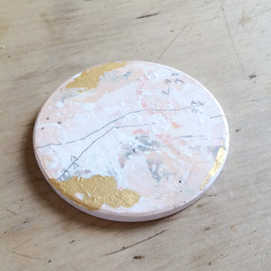 Hand painted coasters in pink and gold