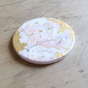 Hand painted coasters in pink and gold