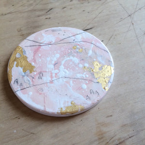 Hand painted coasters in pink and gold