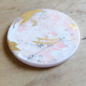 Hand painted coasters in pink and gold