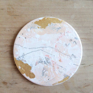 Hand painted coasters in pink and gold