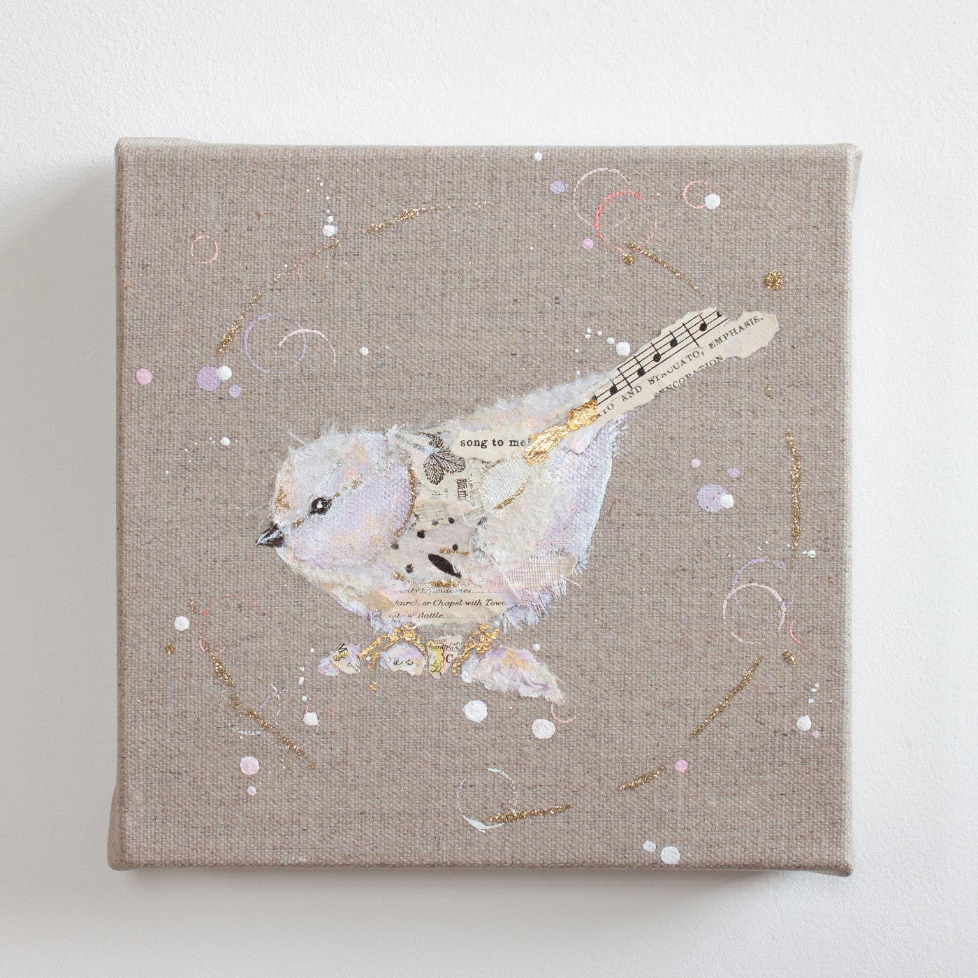 Mabel Ephemera Bird on Raw Linen Canvas