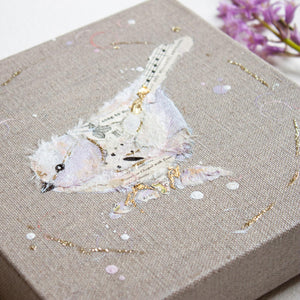 Mabel Ephemera Bird on Raw Linen Canvas