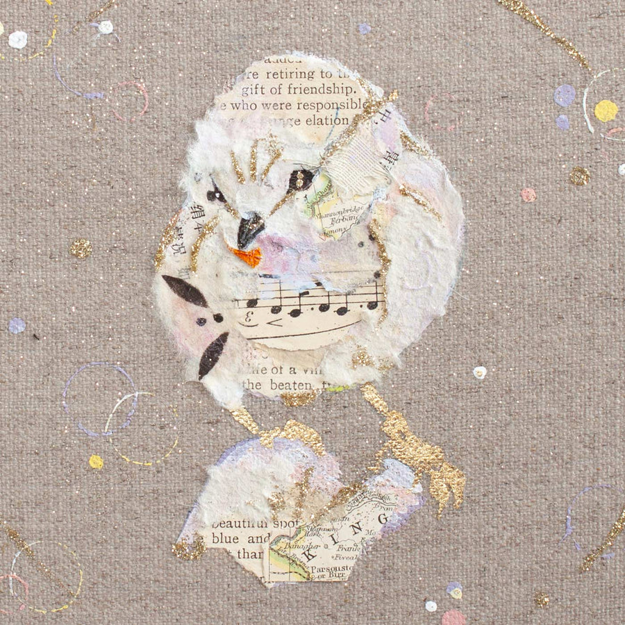Melody Ephemera Bird Painting on Raw Linen Canvas