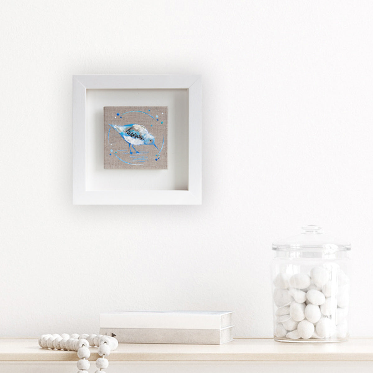 Happy |  Mini Blue Ephemera Sandpiper Painting