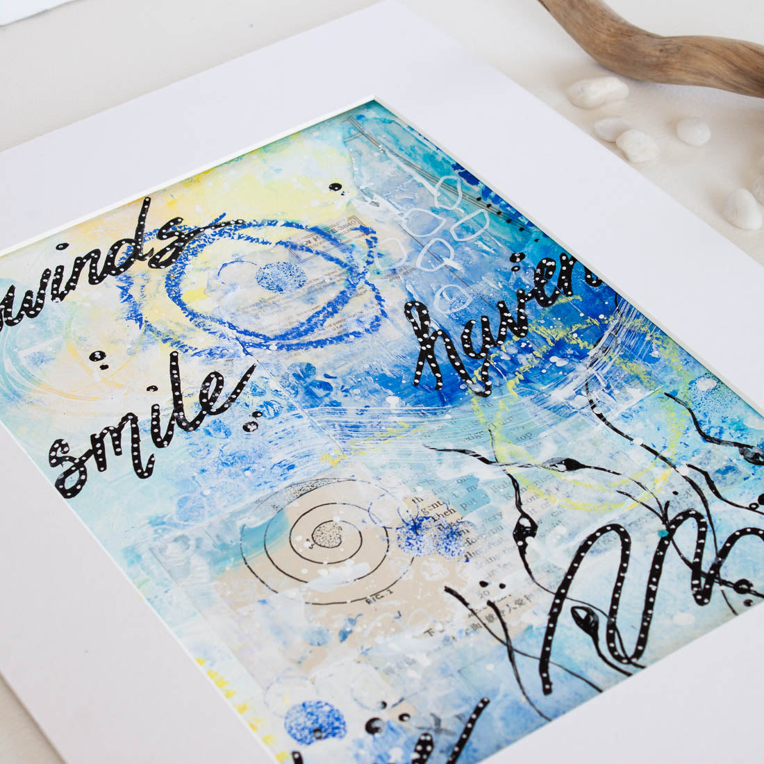 Haven in your smile | Blue Yellow Ocean Painting A4