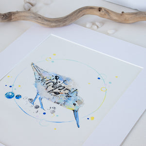 Elsie Sandpiper | Blue Ephemera Bird Painting A4
