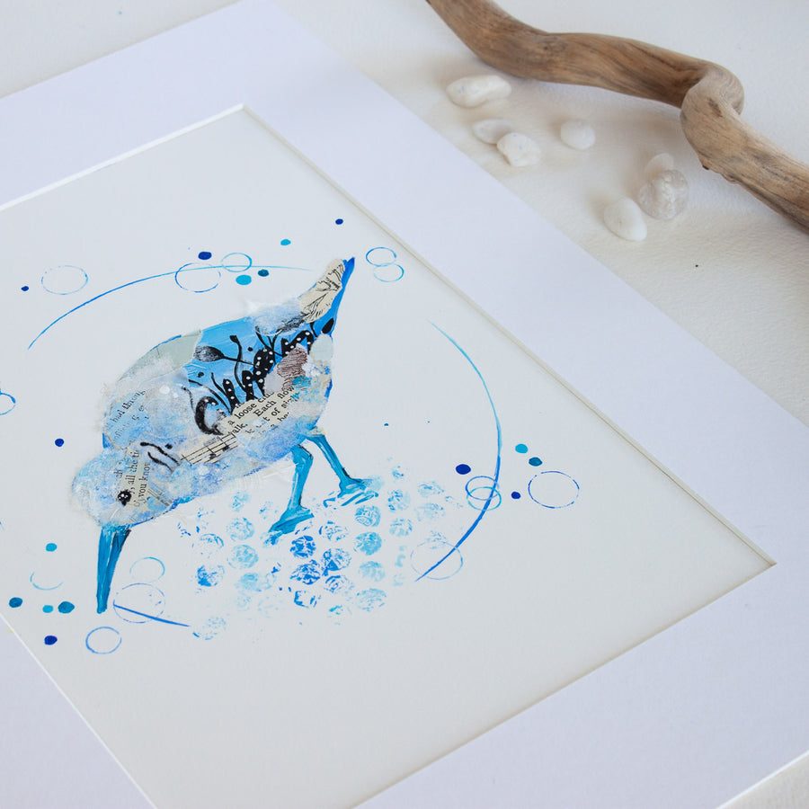 Harriett Sandpiper | Blue Ephemera Bird Painting A4