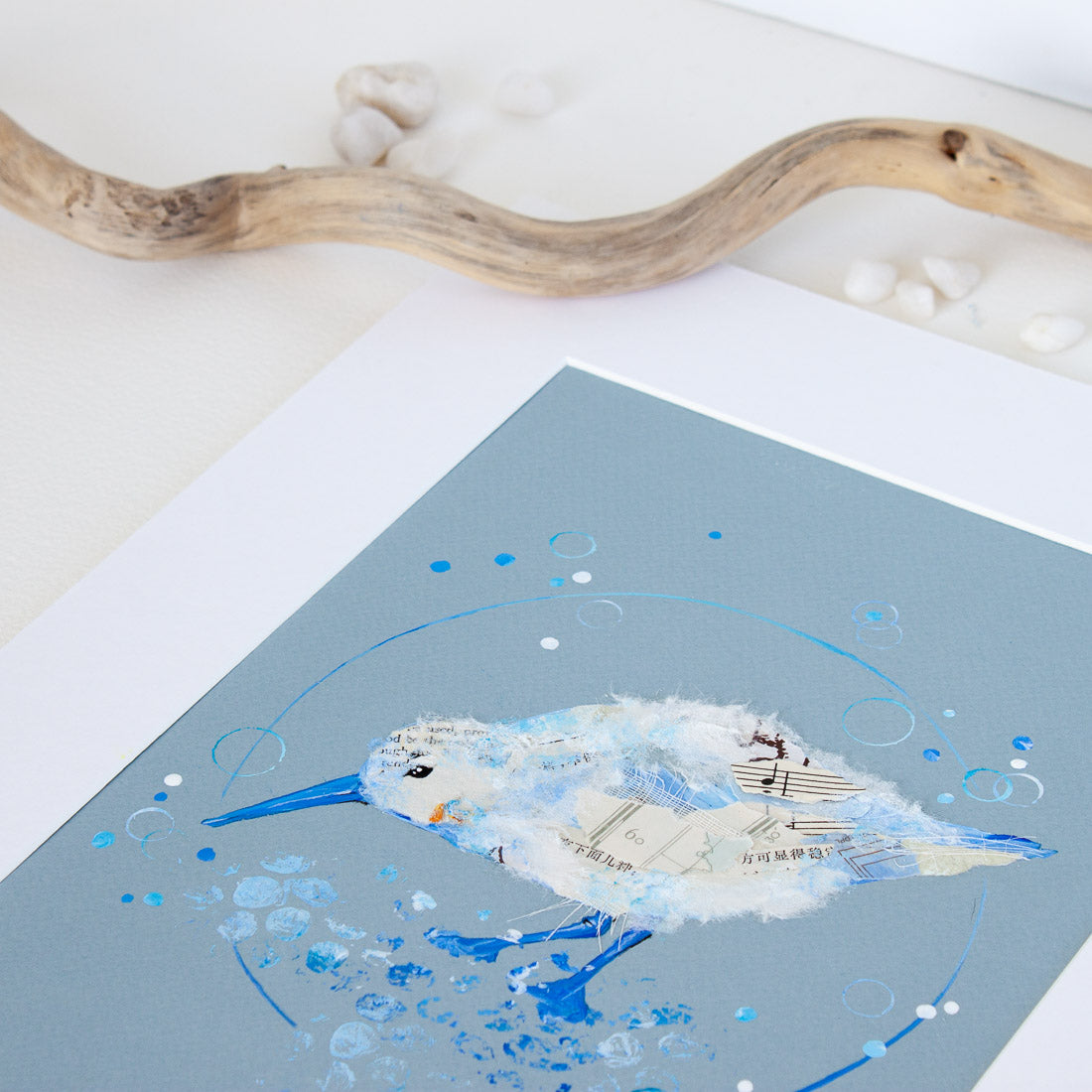 Jasper Sandpiper | Blue Ephemera Bird Painting A4