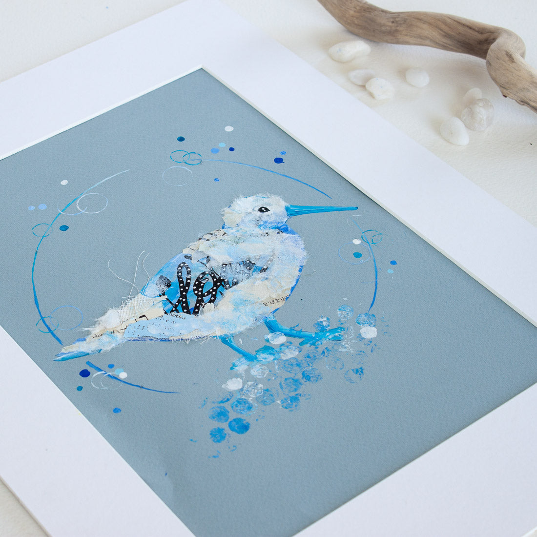 Mischa Sandpiper | Blue Ephemera Bird Painting A4