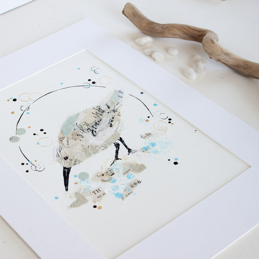 Samson Sandpiper | Blue Ephemera Bird Painting A4