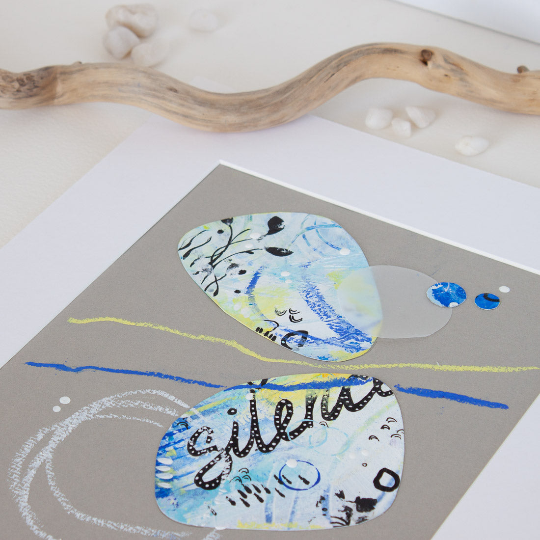 Silence is golden | Blue Yellow Pebble Painting A4