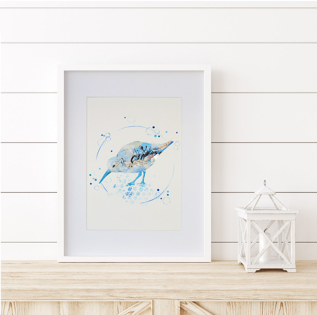 Harriett Sandpiper | Blue Ephemera Bird Painting A4