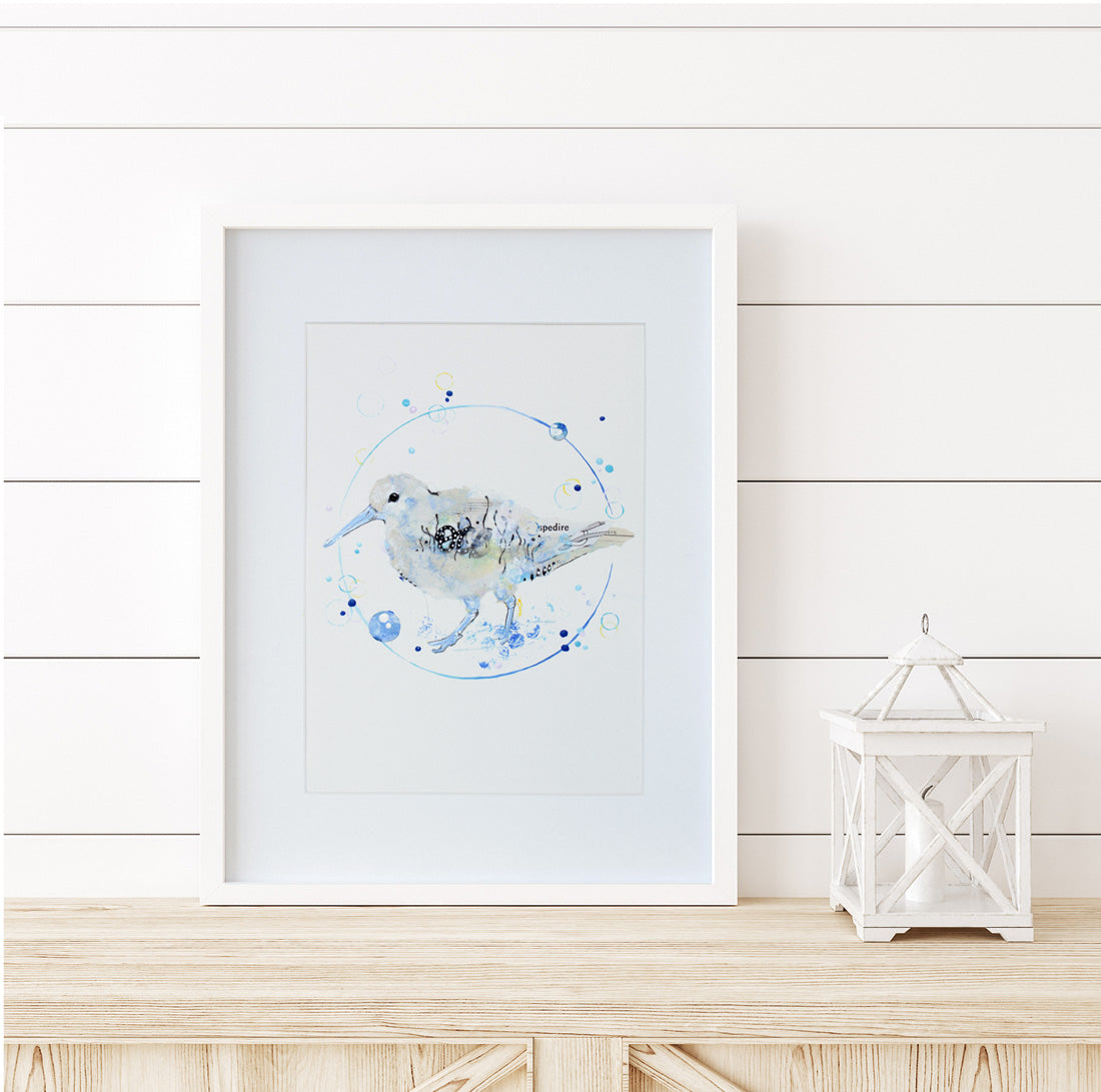 Orla Sandpiper | Blue Ephemera Bird Painting A4