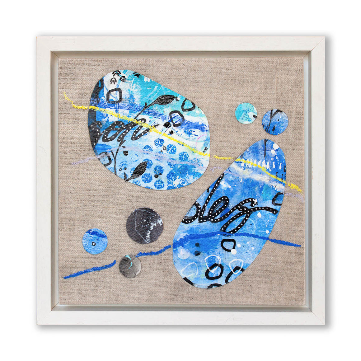 Safe on your shore |  Framed Pebble Painting on 20cm sq Canvas