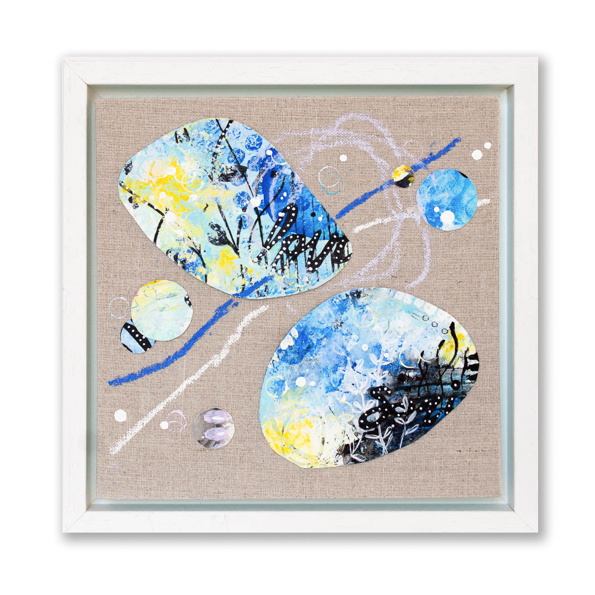 Love across tidelines |  Framed Pebble Painting on 20cm sq Canvas