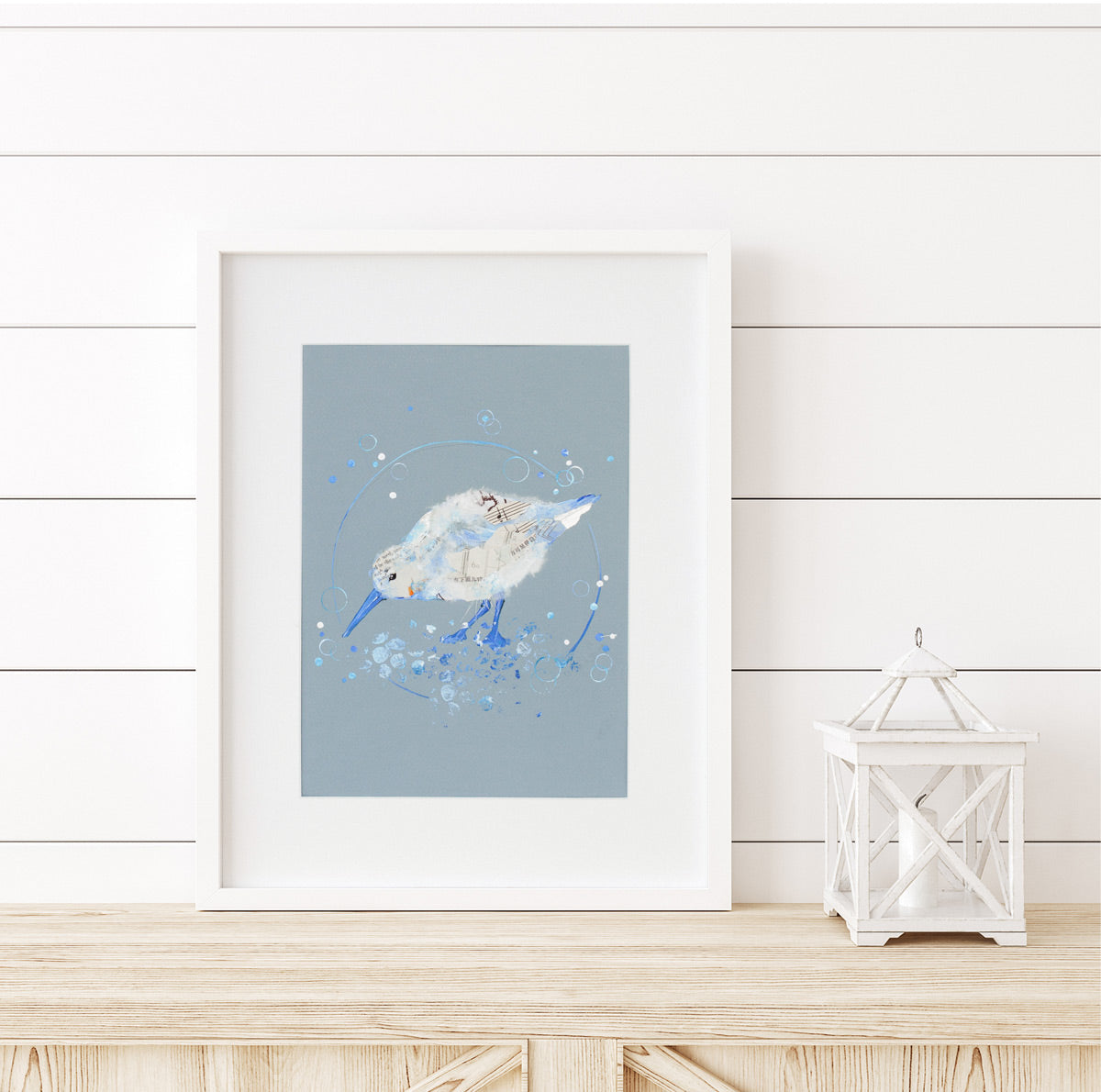 Jasper Sandpiper | Blue Ephemera Bird Painting A4