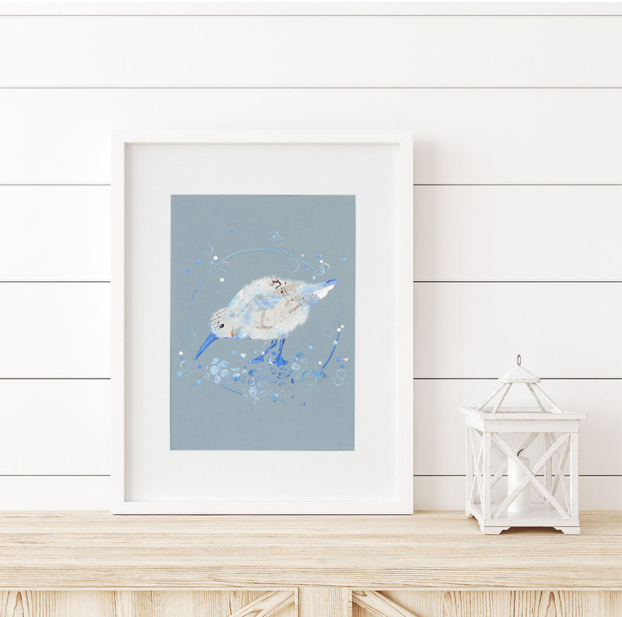 Jasper Sandpiper | Blue Ephemera Bird Painting A4