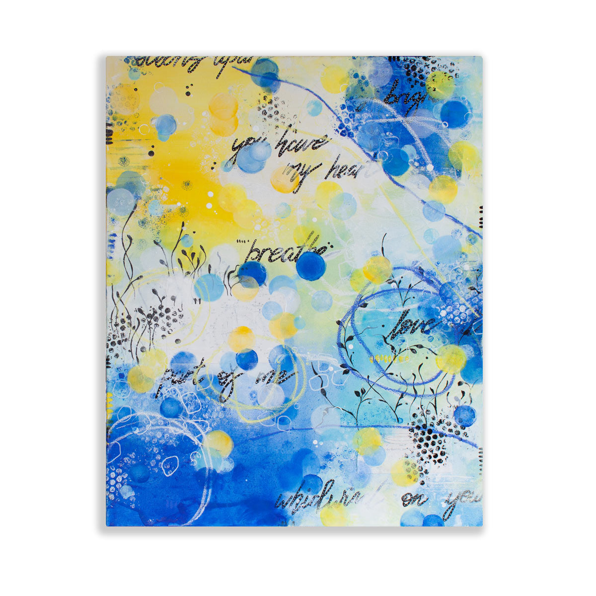 Love caught in the crosswinds | Blue Yellow Abstract Sea Painting 61cm x 76cm