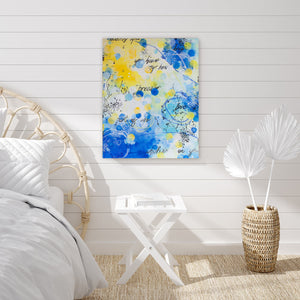 Love caught in the crosswinds | Blue Yellow Abstract Sea Painting 61cm x 76cm