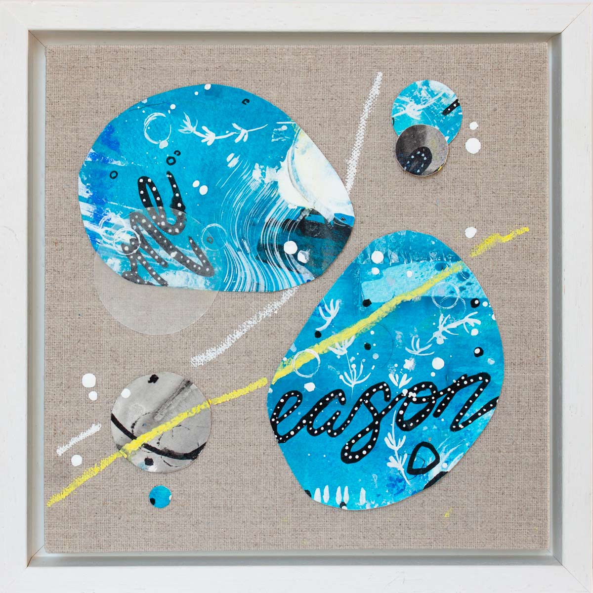 Finding our reason |  Framed Pebble Painting on 20cm sq Canvas