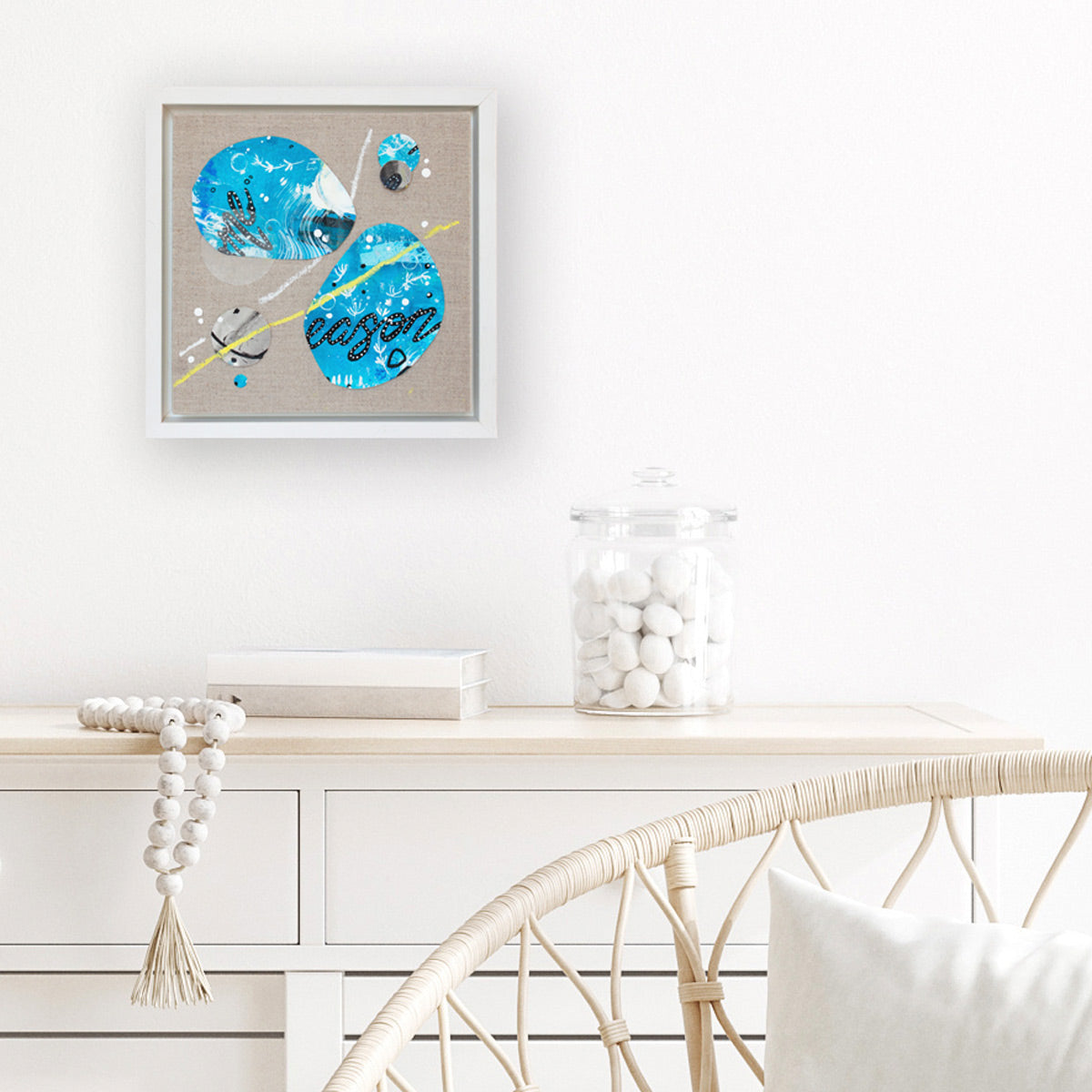 Finding our reason |  Framed Pebble Painting on 20cm sq Canvas